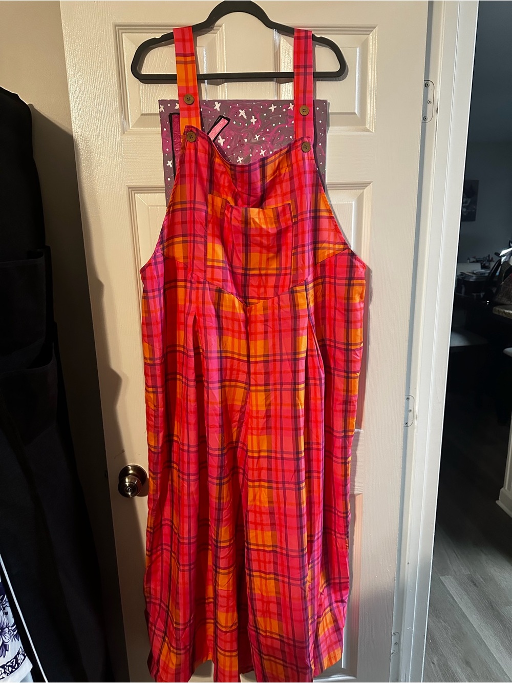 SHEIN Red & Pink Plaid Overall Jumpsuit